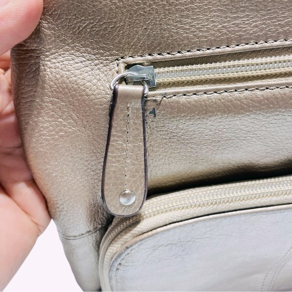 Tignanello Light Gold Metallic Leather Crossbody Bag. 9.25” H x 10”W - Picture 4 of 14